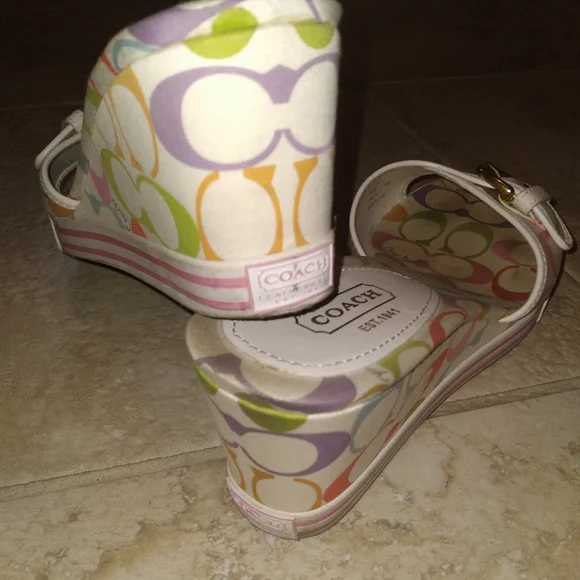 Coach White Multicolor Logo Sandals - Picture 2 of 5